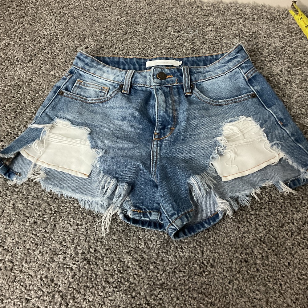 Trendy Blue Distressed Jean Shorts
